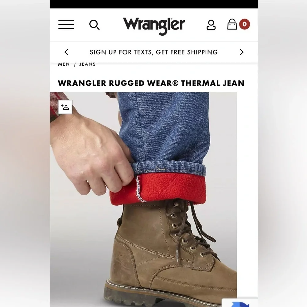 NWT Wrangler Men's Rugged Wear Relaxed Fit Thermal Jeans blue fleece lined 36x36